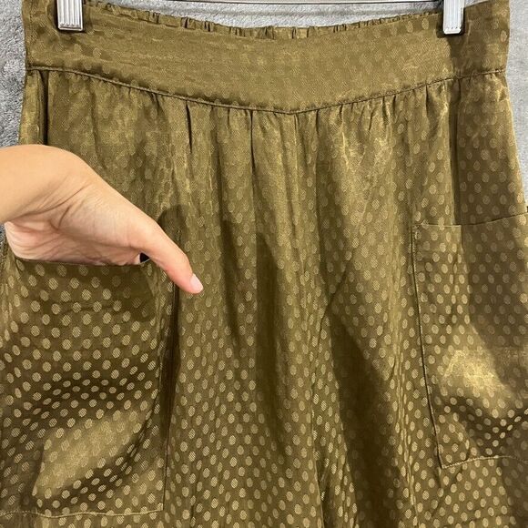 Free People Morning Dove 2pc Set Green Satin Wrap Tie Top Wide Leg Crop Pant Sm - Picture 9 of 13